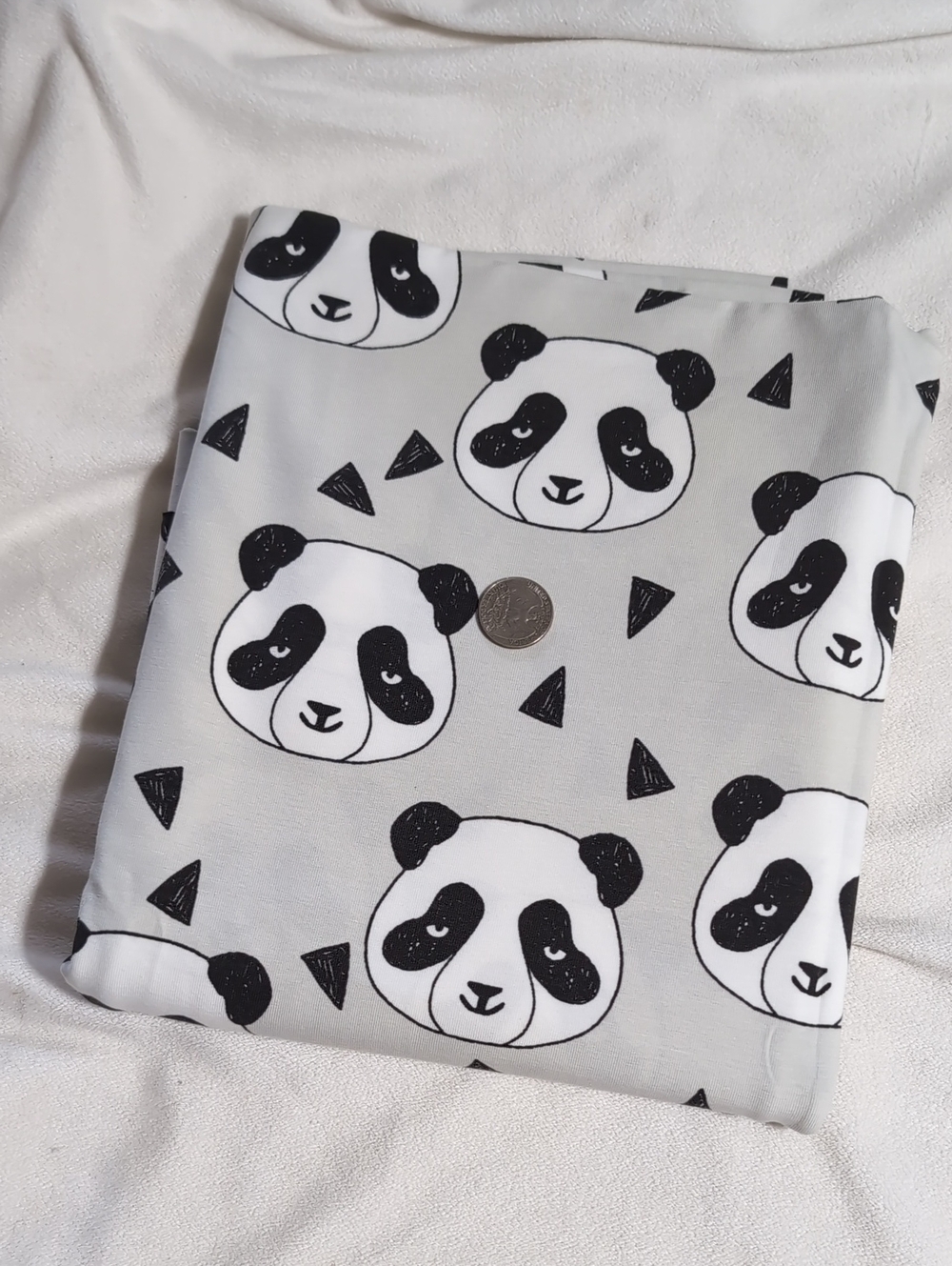 Cotton Stretch Jersey Fabric Gray Panda Pattern 1 Yard